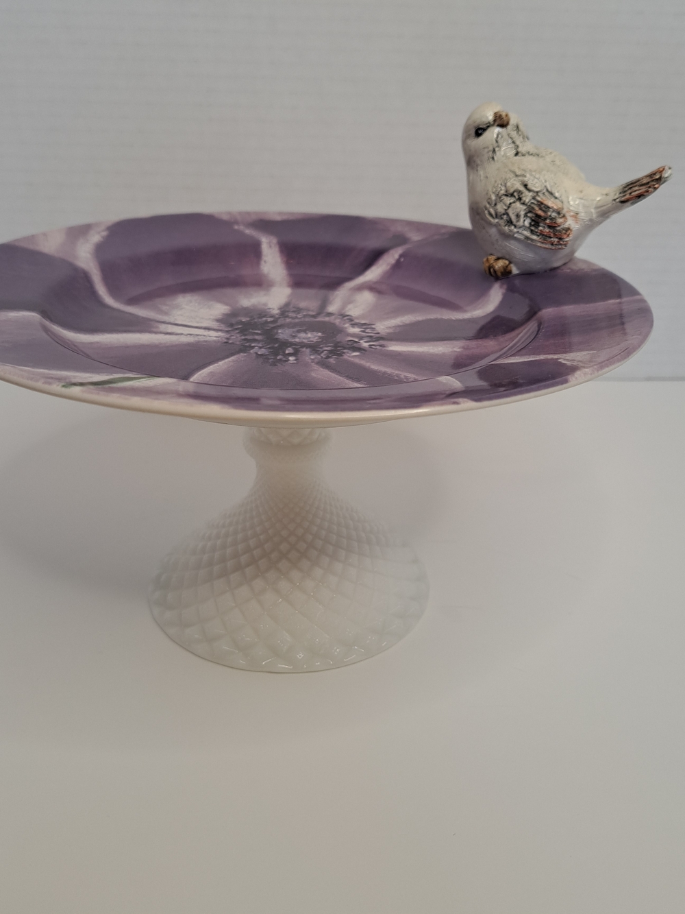 Milk Glass Pedestal Decorative Bird Bath Plate 8" dia. x 4.25" High, Unique